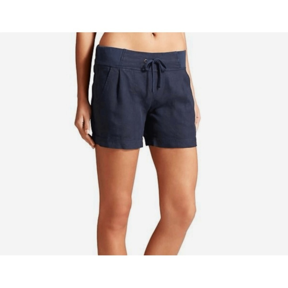 ATHLETA Shorts 100% Linen Pull On Creston Women's Sz 2 Navy Blue 5"
